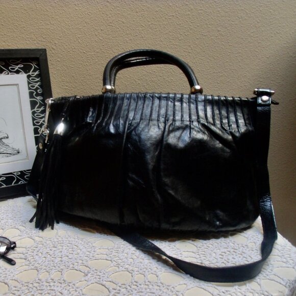 RIPANI Made in Italy Large Satchel / Crossbody Black Leather Bag - Picture 3 of 10